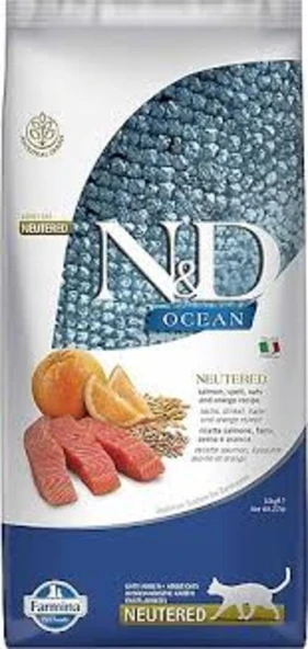N&D Ocean Düşük Tahıllı Kısırlaştırılmış Somonlu & Portakallı 10 kg Yetişkin Kedi Maması ürün görseli