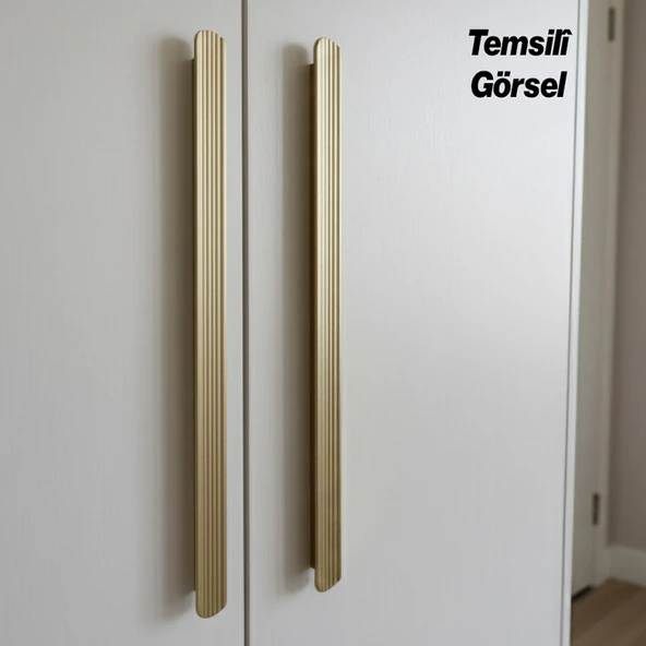 Kanal Kulp Gold Çizgili 320 mm Metal Mobilya Gardırop Çekmece Dolap Kapak Kulpu Kulbu Modern Kulplar - Resim 2