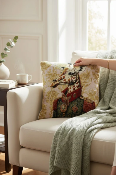 VISIONARIO Kırlent Jakarlı Dokuma Goblen Kumaş - 45x45cm Biyeli Çift Taraflı Dekoratif Kırlent Kılıfı - Resim 2