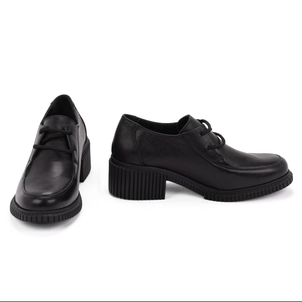 Kadın Hakiki Deri 5 Cm Topuklu Günlük Rahat Bağcıklı Oxford Ayakkabı - Resim 5