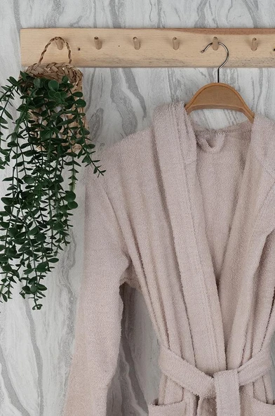 Unisex Premium Koleksiyon Pamuklu Kapüşonlu Bornoz - Resim 5