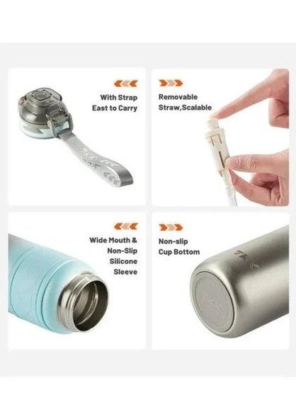 Vagonlife Tkk T2025 900ml Süzgeçli Pipetli Mavi Çelik Matara - Resim 2