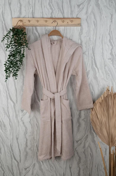 Unisex Premium Koleksiyon Pamuklu Kapüşonlu Bornoz - Resim 8