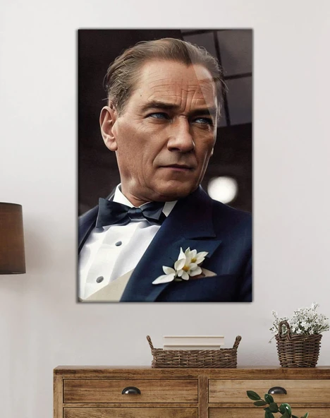 Yapay Zeka Atatürk Portresi Cam Tablo, Ev ve Ofis Duvar Dekoru, Hediyelik Büyük Temperli Cam Tablo - Resim 2
