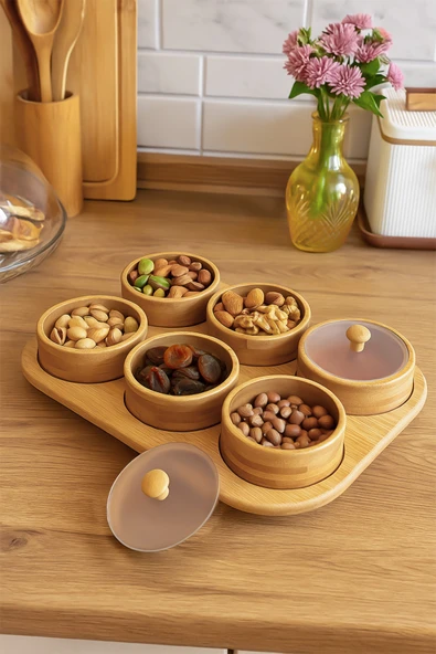 Porsima Pbt-693 Tepsili 6lı Bambu Kahvaltılık Saklama Kabı Kapaklı Saklama Kabı Kapaklı Kahvaltılık Seti - Resim 4