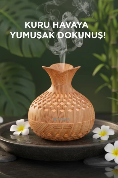 TORIMA H15 Ahşap Led Işıklı 300ml Sessiz Ultrasonik Flower Hava Nemlendirici - Resim 3