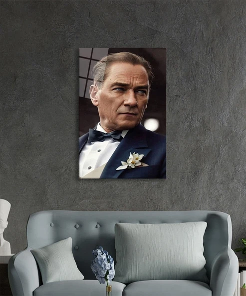 Yapay Zeka Atatürk Portresi Cam Tablo, Ev ve Ofis Duvar Dekoru, Hediyelik Büyük Temperli Cam Tablo - Resim 3