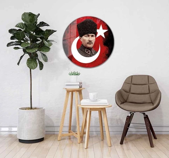 Atatürk Cam Tablo Yuvarlak 4mm Dayanıklı Temperli Cam - Resim 2