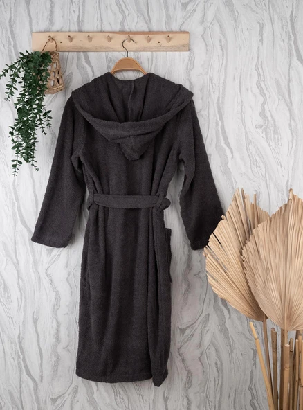 Unisex Premium Koleksiyon Pamuklu Kapüşonlu Bornoz - Resim 2