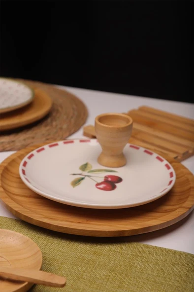 Atbyhome Viva 6 Kişilik 48 Parça Doğal Bambu Porselen Kahvaltı Takımı – Kahvaltı Seti Sunum Seti - Resim 8