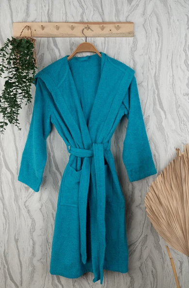 Unisex Premium Koleksiyon Pamuklu Kapüşonlu Bornoz - Resim 12