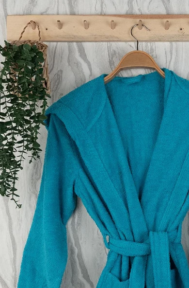 Unisex Premium Koleksiyon Pamuklu Kapüşonlu Bornoz - Resim 9