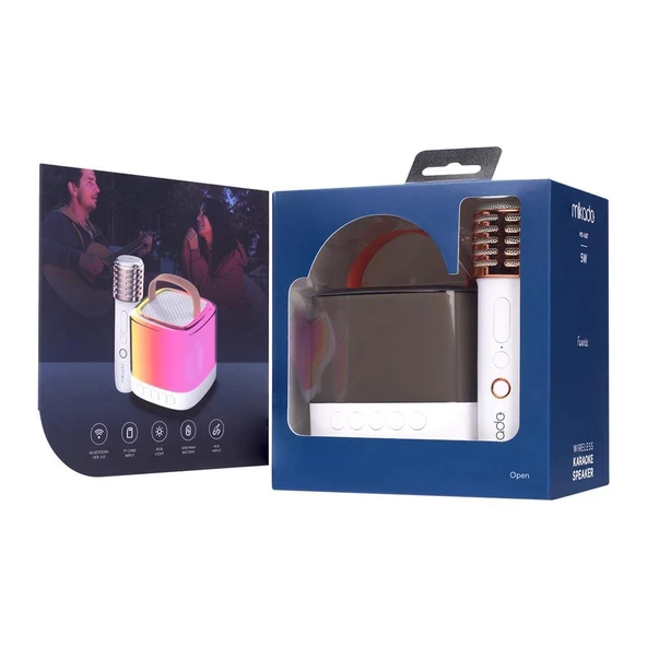 Mikado MD-27BT Naos Krem USB+TF+Bluetooth  Wireless Karaoke Mikrofonlu 5W 800mAh Taşınabilir Speaker - Resim 2