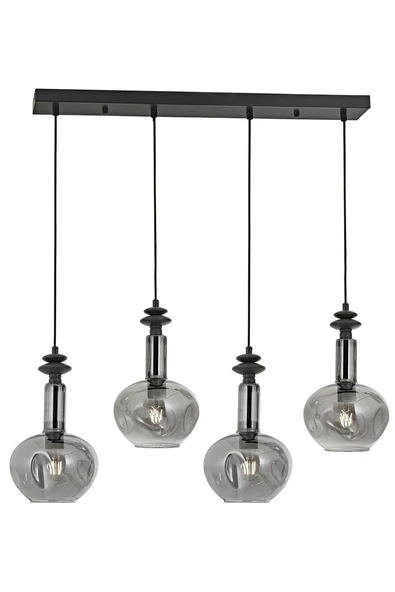 AVONNI AV-60404-4Y-GR Siyah Kaplama Modern Avize E27 Metal Cam 80x12cm ürün görseli 1