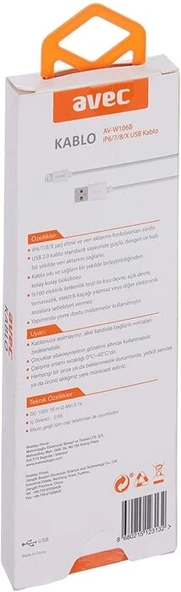 USB ŞARJ KABLOSU Apple Modellerine Uygun 1M AVEC AV-W106B - Resim 3
