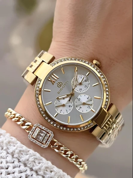 Bigotti Çelik Kordon 2 Yıl Garantili 3 Atm Suya Dayanıklı Spor Kadın Kol Saati+Bileklik YBG.10661.3 ürün görseli