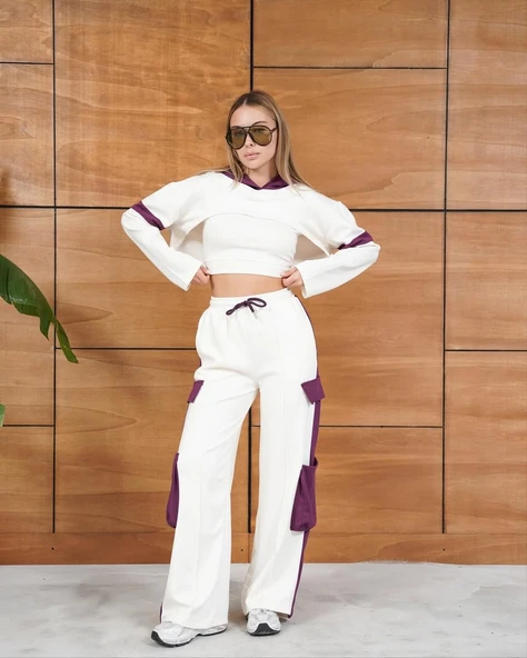 Cemo Kontrast Bloklu Bol Paça Eşofman Takımı Seti - Resim 2