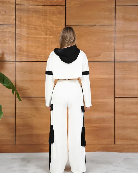 Cemo Kontrast Bloklu Bol Paça Eşofman Takımı Seti - Resim 8