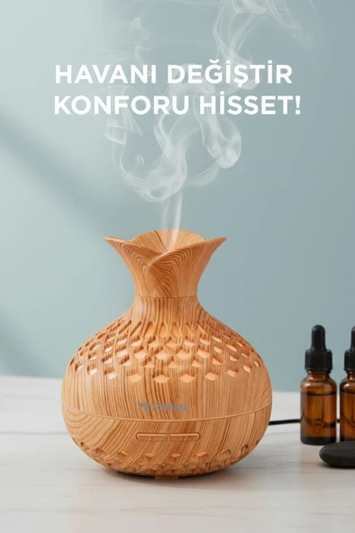 TORIMA H15 Ahşap Led Işıklı 300ml Sessiz Ultrasonik Flower Hava Nemlendirici - Resim 2