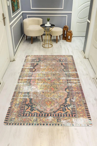 Eskitme Desenli Dijital Baskı Kaymaz Taban Halı H1079 Renkli 80 X 300 ürün görseli