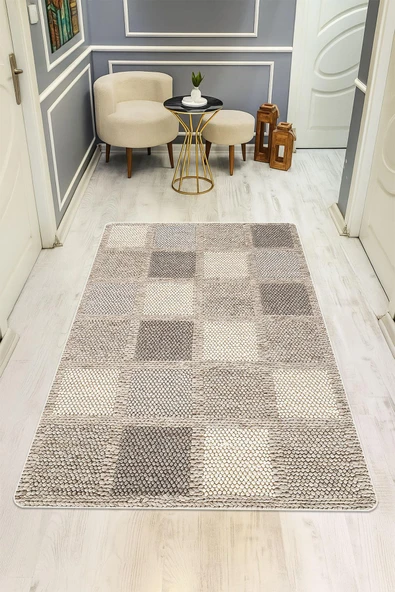 Parlak Kadife Kumaş Dijital Baskı Modern Desenli Dot Kaymaz Tabanlı Halı H1073 RENKLİ 100 X 300 ürün görseli 1