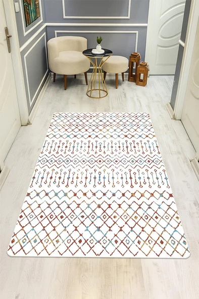 Etnik Desenli Dijital Baskı Kaymaz Taban Halı H1041 Renkli 100 X 200 ürün görseli