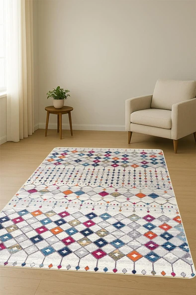 Etnik Desenli Dijital Baskı Kaymaz Taban Halı H1109 Renkli 100 X 200 - Resim 2