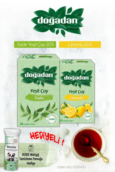 Doğadan Yeşil Çay Sade ve Limonlu Poşet Çay ve Rosie Hediyeli ürün görseli