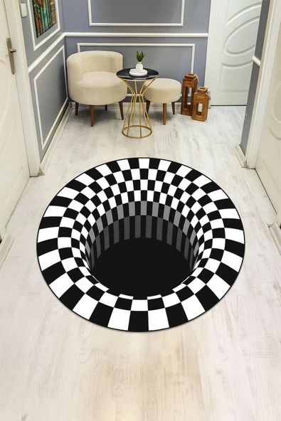 3D Modern Desenli Yuvarlak Dijital Baskı Kaymaz Tabanlı Halı H0336 Renkli 120 X 120 - Resim 2