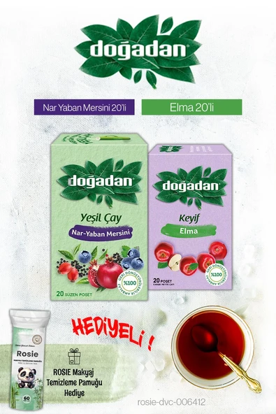 Doğadan Yeşil Çay Nar Yaban Mersini ve Elma Çayı Poşet Çay ve Rosie Hediyeli ürün görseli
