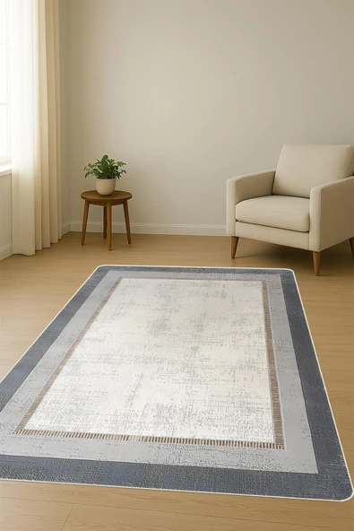 Parlak Kadife Kumaş Dijital Baskı Modern Desenli Dot Kaymaz Tabanlı Halı H1075 RENKLİ 160 X 230 - Resim 2