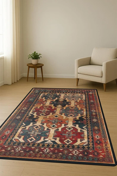 Vintage Desen Dijital Baskı Kaymaz Taban Halı H1050 Renkli 180 X 280 - Resim 2