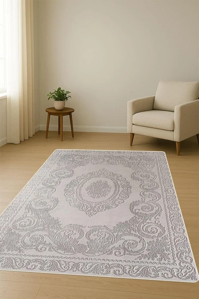 Klasik Desen Dijital Baskı Kaymaz Taban Halı H1106 Renkli 160 X 230 - Resim 2