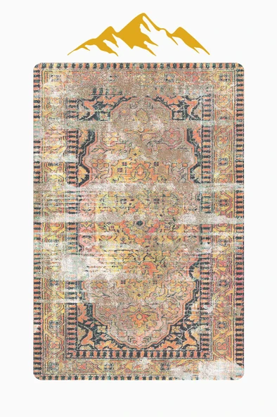 Eskitme Desenli Dijital Baskı Kaymaz Taban Halı H1079 Renkli 80 X 300 - Resim 3