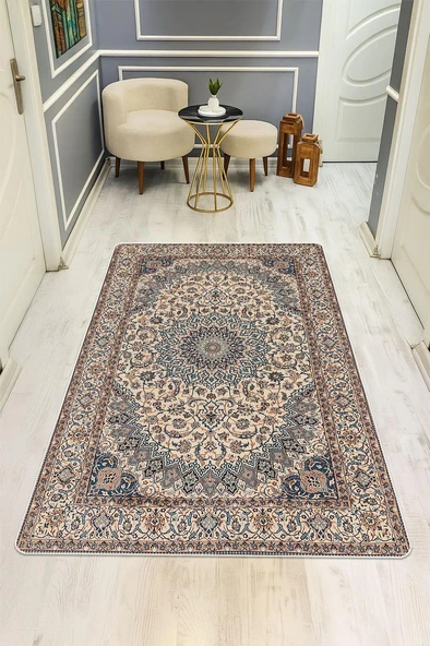 Klasik Desen Dijital Baskı Kaymaz Taban Halı H1100 Renkli 80 X 200 ürün görseli 1