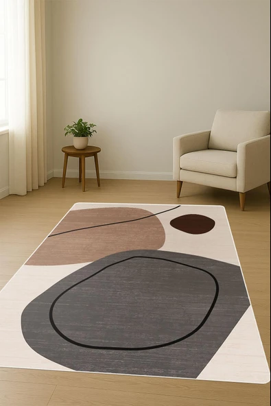 Modern Desenli Dijital Baskı Kaymaz Taban Halı H1116 Renkli 120 X 180 - Resim 2