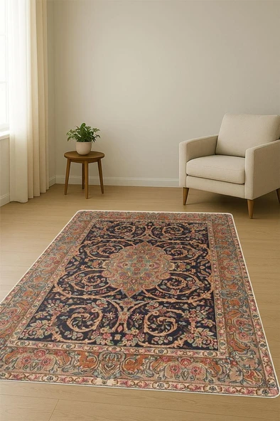 Klasik Desen Dijital Baskı Kaymaz Taban Halı H1027 Renkli 80 X 150 - Resim 2