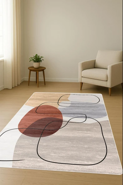 Modern Desenli Dijital Baskı Kaymaz Taban Halı H0294 Renkli 100 X 300 - Resim 2