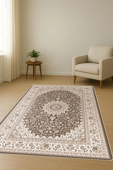 Klasik Desen Dijital Baskı Kaymaz Taban Halı H1057 Renkli 80 X 150 - Resim 2