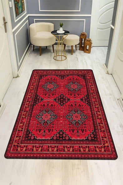 Vintage Desen Dijital Baskı Kaymaz Taban Halı H1052 Renkli 180 X 280 ürün görseli