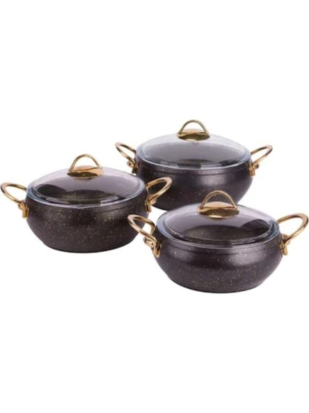 özkent Siyah Gold Güveç Granit 3'lü Tencere Set ürün görseli