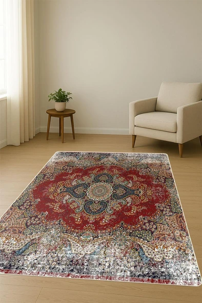 Klasik Desen Dijital Baskı Kaymaz Taban Halı H1042 Renkli 100 X 200 - Resim 2