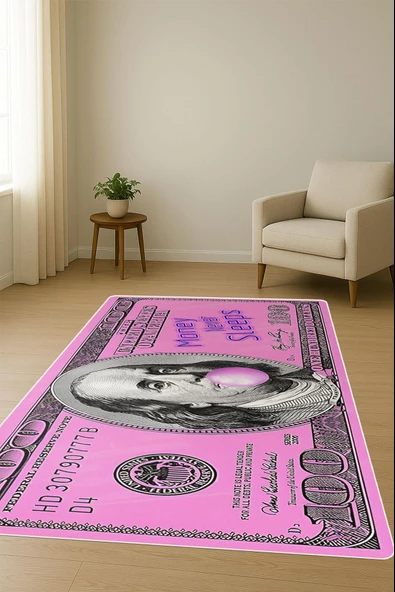 Modern Dolar Desen Dijital Baskı Kaymaz Taban Halı H0168 Renkli 80 X 150 - Resim 2