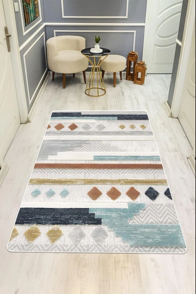Modern Desenli Dijital Baskı Kaymaz Taban Halı H1114 Renkli 100 X 300 ürün görseli 1