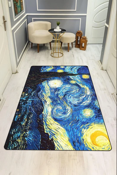 Yıldızlı Gece Dijital Baskı Kaymaz Taban Halı H0295 Renkli 140 X 200 ürün görseli 1