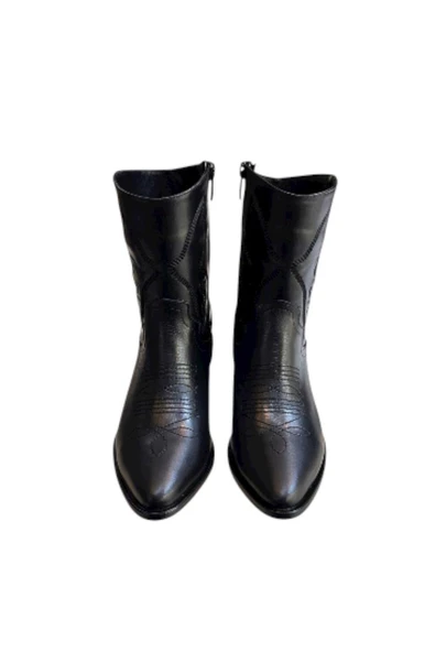 Siyah Hakiki Deri İşleme Detaylı Western Bot - Resim 2