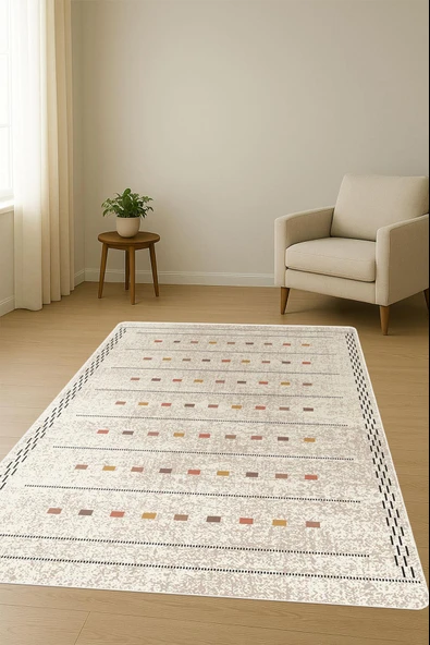 Modern Desenli Dijital Baskı Kaymaz Taban Halı H0271 Renkli 100 X 200 - Resim 2