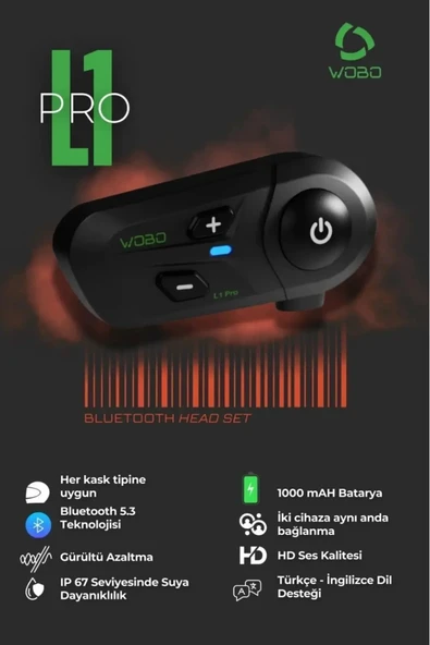 WOBO L-1 PRO Tek Kişilik Motosiklet Kask Bluetooth Intercom Kulaklık Seti - Resim 5