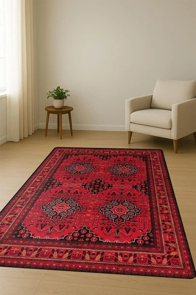 Vintage Desen Dijital Baskı Kaymaz Taban Halı H1052 Renkli 180 X 280 - Resim 2