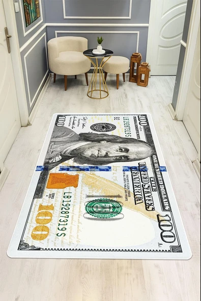 Modern Dolar Desen Dijital Baskı Kaymaz Taban Halı H0167 Renkli 100 X 300 ürün görseli 1